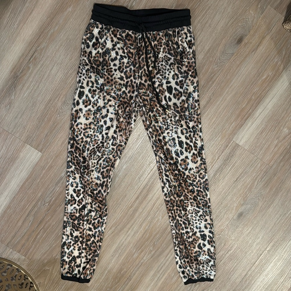 VENUS Leopard Print Track Joggers in Black and Brown